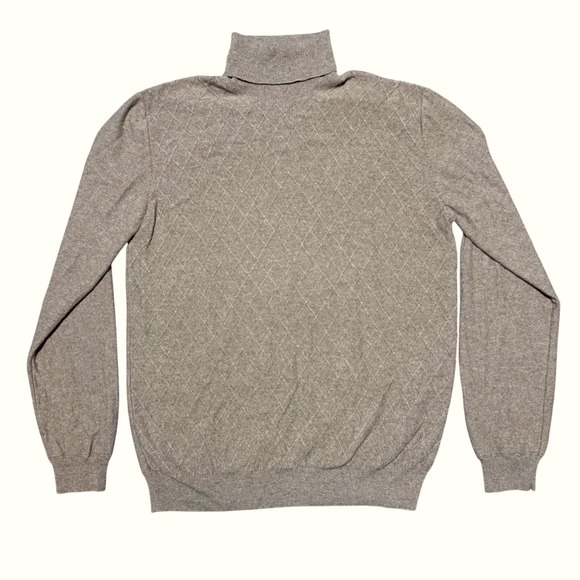 Malo 100 Cashmere Argyle Turtleneck Sweater Men Italian Size 56 Taupe - Picture 3 of 10